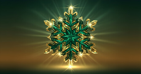 An Elegant Green and Gold Colored Snowflake Accented with Beautiful Sparkling Lights