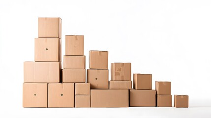 Multiple Cardboard Packages On White Background For Shipping Delivery And Online Shopping Concept  
