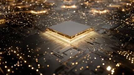 金色のハイライトが付いた集積回路ボードの詳細