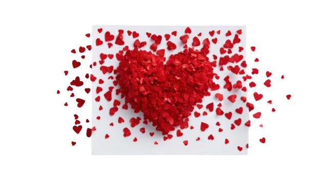 Red hearts arranged in a heart shape on white background