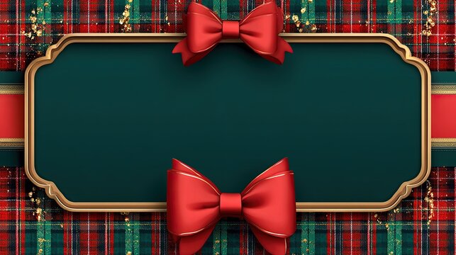 Christmas gift inspired art board with ribbon and bow border design featuring plaid patterns in festive red and green colors