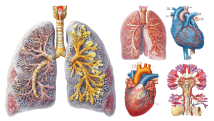 Medical illustration of respiratory and cardiovascular systems