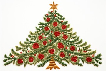 Fototapeta premium Christmas tree in embroidery style christmas needlework textile.