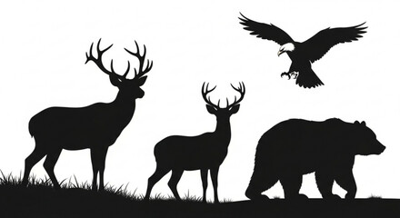 Wildlife silhouette vector art featuring deer bear and eagle for nature and outdoors designs and graphics