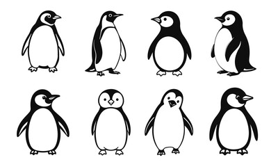 Penguin family illustration set, antarctic bird collection, cute penguin design, wildlife vector drawing, polar animal art