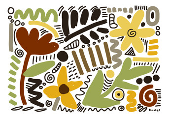  tropical floral pattern. Cute botanical abstract contemporary seamless pattern. Hand drawn unique print.