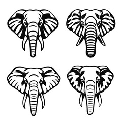 Elephant head illustration set, wild animal vector design, majestic elephant face art, safari wildlife drawing, exotic nature emblem