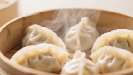 蒸気 の 上昇 と の 竹 製 蒸し器 で の 蒸し餃子