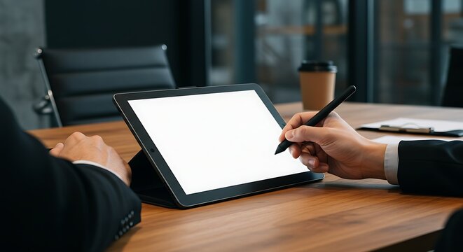 businessman working on tablet computer mockup 
