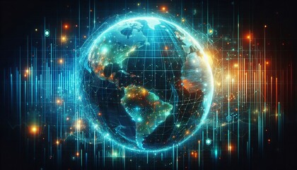 A glowing grid digital world, a holographic futuristic world with vibrant colors.