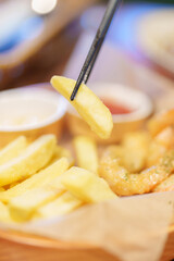 Shrimp Tempura with Vegetable Tempura and french fried on plate