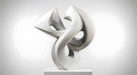 Abstract Sculpture Modern Art Form Dynamic Twisting Shape Textured Surface on Pedestal