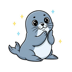 Adorable baby seal with sparkling stars, a cute and playful marine mammal perfect for children's designs and joyful projects