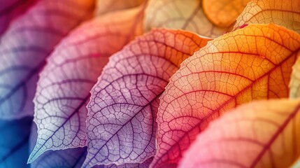 Colorful Autumn Leaves with Intricate Veins and Textures