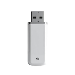 A rectangular, light gray USB flash drive.  Its ends are slightly rounded.  Two small, dark gray rectangular USB connectors are visible at the top
