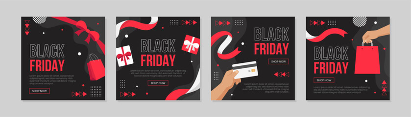 Black friday sale promotion square banner for social media posts, mobile apps, web or internet advertisement. Super sale special offer template.