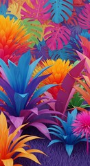 Fantasy Tropical Jungle with Vibrant Exotic Plants – Dreamy Landscape, Abstract Nature Art, High-Resolution Digital Painting