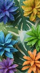 Vibrant Tropical Leaf Pattern with Colorful Foliage – Exotic Botanical Design, Nature Background, High-Resolution Digital Art