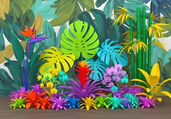 Vibrant Tropical Leaf Pattern with Colorful Foliage – Exotic Botanical Design, Nature Background, High-Resolution Digital Art