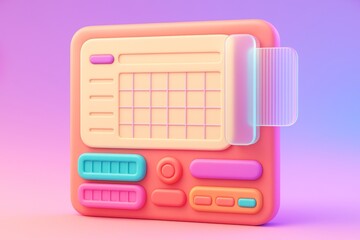 Colorful abstract calendar interface icon with pastel buttons and translucent tab on gradient background in minimal cartoon style. Ai generative