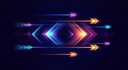 Dynamic glowing arrows pointing right for direction guidance, motion graphics, vibrant futuristic presentation, and digital marketing campaigns