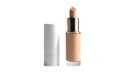 A light beige concealer stick in a clear tube, next to its white cap; the stick's pointed tip is visible