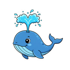 Joyful cartoon whale spouting water with a happy expression, perfect for children's books and ocean themes
