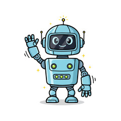 Friendly cartoon robot waving hello with a cheerful expression, sparking imagination for technology and AI projects.