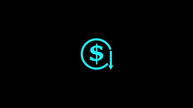 Financial loss white line animation. Coin with dollar sign and arrow pointing down animated icon. Economic recession.