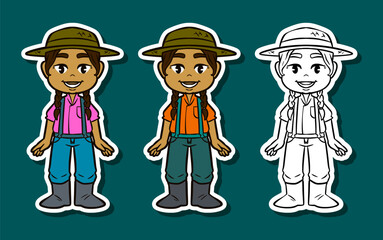 Little farmer girl with a straw hat Sticker Illustration