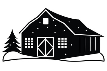 snow covered barn silhouette vector icon design