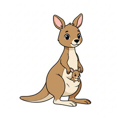 Adorable cartoon kangaroo with joey peeking from pouch, perfect for children's books and educational materials