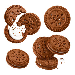 Obraz premium An isolated set of sweet chocolate chip cookies, a tasty dessert pastry from a bakery