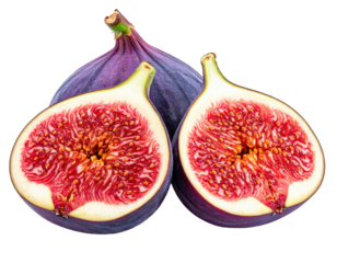 Two whole and two halves of purple figs