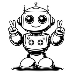 Happy Robot with Peace Hands