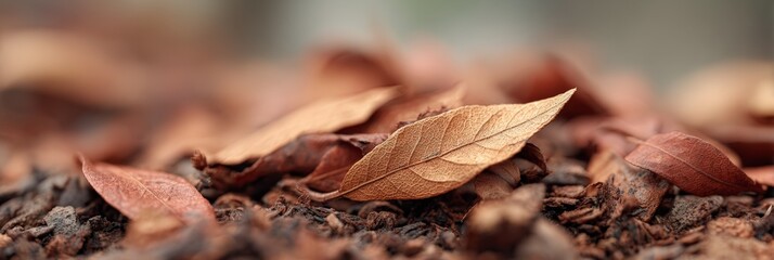 Dry autumn leaves resting on the ground, fallen leaves create a warm, textured blanket on the forest floor, capturing the essence of autumn's gentle decay and the cyclical nature of life