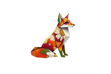 Stylized fox with colorful abstract patterns isolated on transparent background