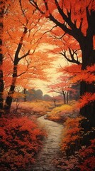 Fototapeta premium Illustration of a autumn landscape outdoors nature.
