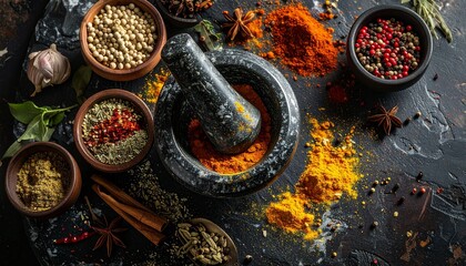 Spices with Mortar and Pestle