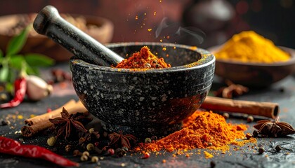 Spices with Mortar and Pestle