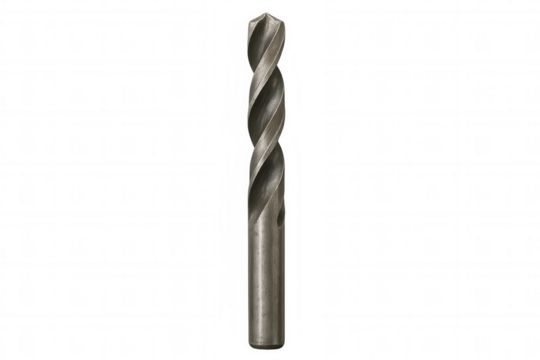 Metal twist drill bit showing sharp flutes for drilling holes in construction and woodworking tasks