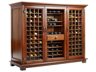 Elegant Wooden Wine Cabinet with Glass Doors and Ample Storage Space