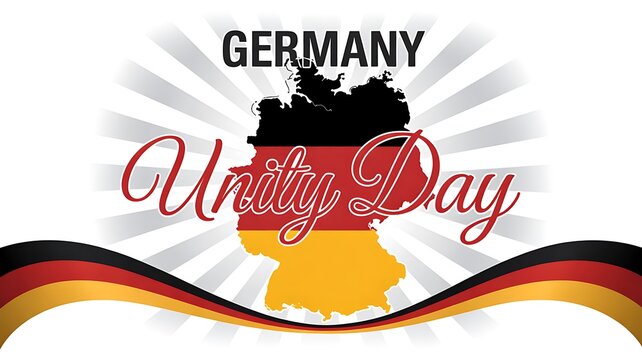 Celebrate German Unity Day with this vibrant design featuring the German flag colors and radiant bursts, perfect for patriotic events and cultural celebrations in Germany