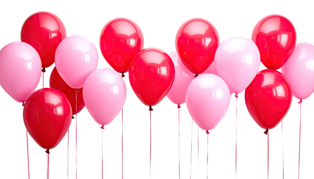 A festive display of red and pink balloons