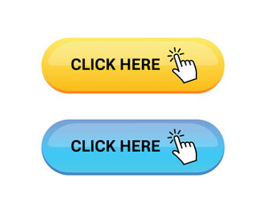 Fototapeta premium Click Here Buttons in Yellow and Blue with Hand Pointer