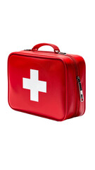 Obraz premium Red rectangular first-aid kit with a white cross, zipper, and handle