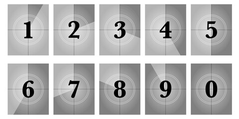 3x4 vintage movie countdown background with filmstrip frame. Retro timer sequence for directors cut intro, cinema reel, television transition or motion graphic presentation design