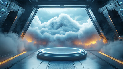 sci fi fantasy background with podium stage