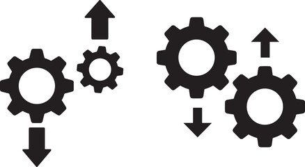 Gears and arrows showing upward and downward movement silhouette