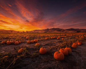 Pumpkin Patch Sunset Landscape